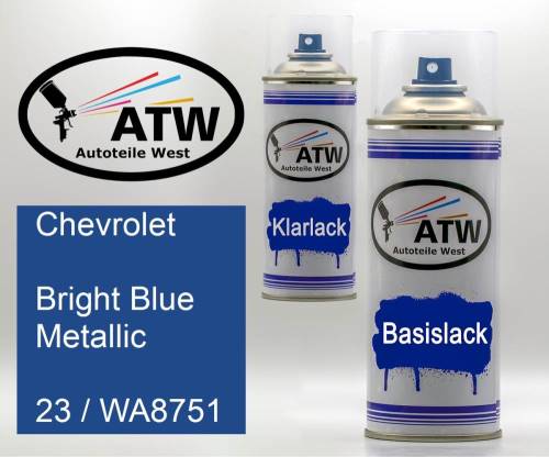 Chevrolet, Bright Blue Metallic, 23 / WA8751: 400ml Sprühdose + 400ml Klarlack - Set, von ATW Autoteile West.